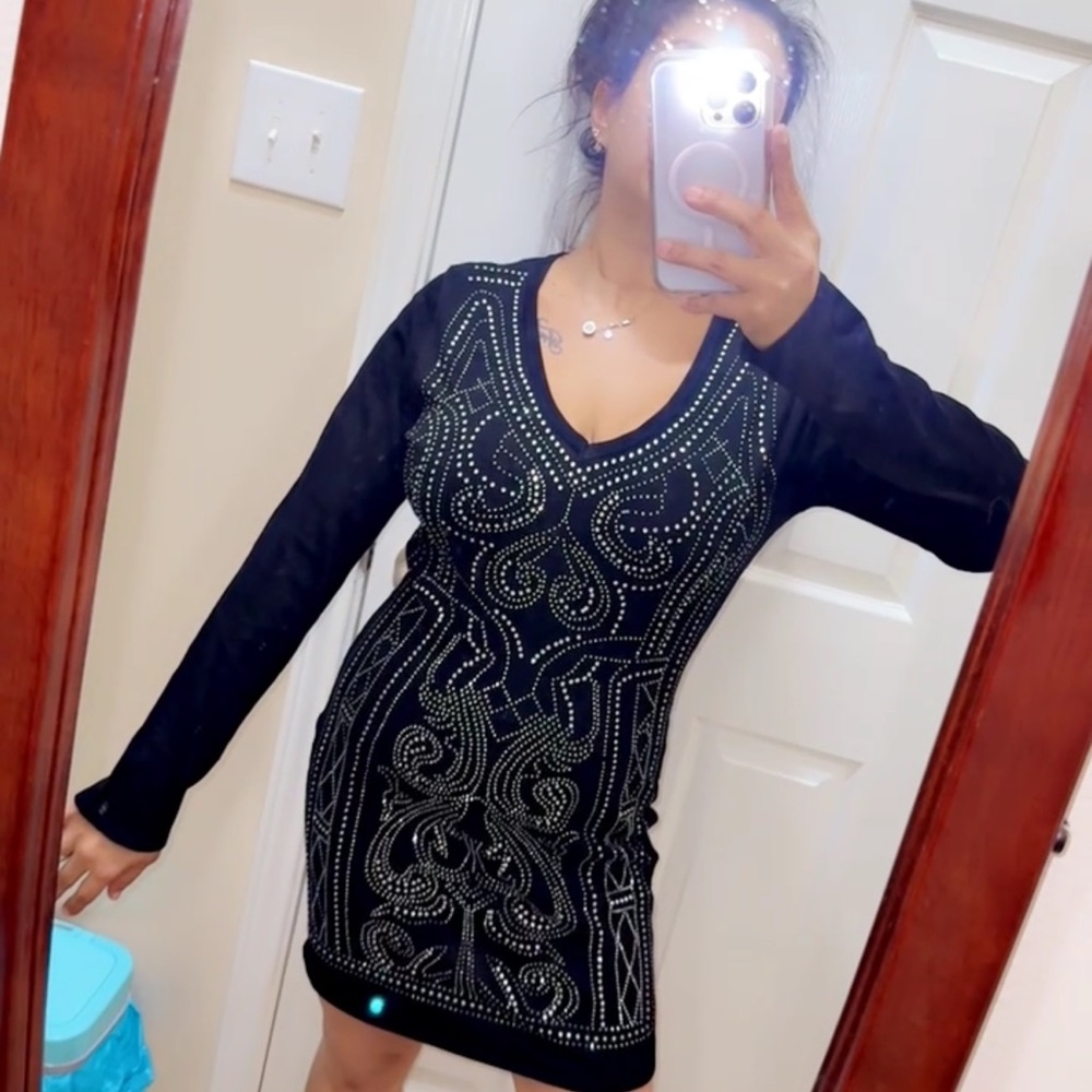 Say What? Black Long Sleeve Studded Dress